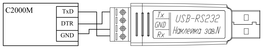 Схема подключения USB-RS232 к С200М