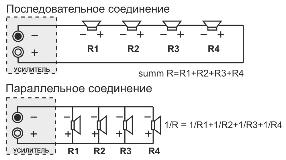 Схема подключения CRH608T в низкоомном режиме (8 Ом)