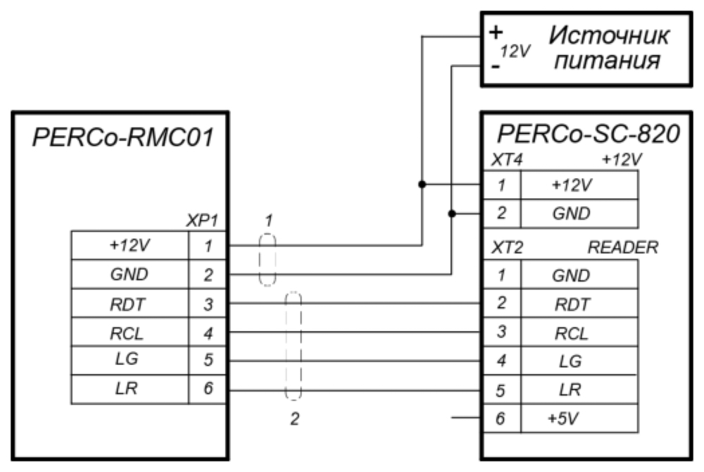 Схема подключения считывателя PERCo RMC01 к контроллеру