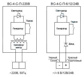 Схема подключения сигнализатора ВС-4-С НПП "СЕНСОР"