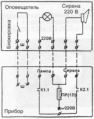 Схема подключения ОПОП 0124-2/3 (УСС-1-220)