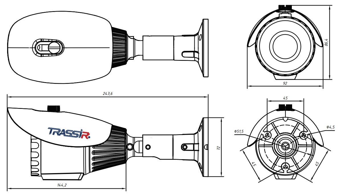 Габаритные размеры TRASSIR TR-D2B6 v2 2.7-13.5