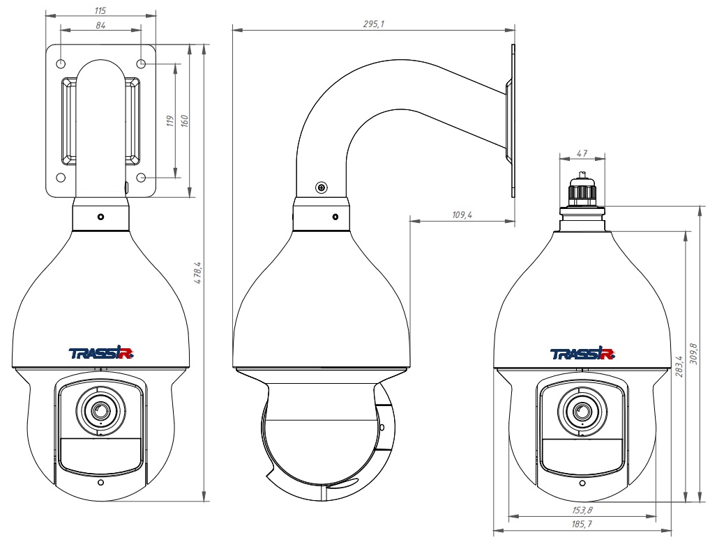 Габаритные размеры TRASSIR TR-D6254IR15 4.9-156