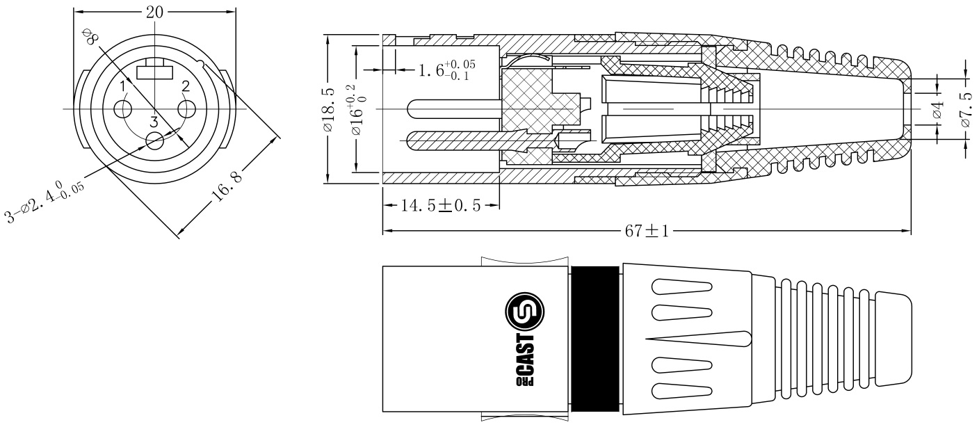 Размеры PROCAST Cable XLR 6/ Male