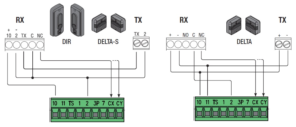 Схема подключения фотоэлементов к BX608AGS