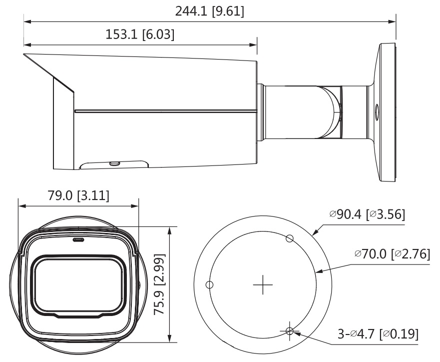 Габаритные размеры DAHUA DH-IPC-HFW5449TP-ASE-LED
