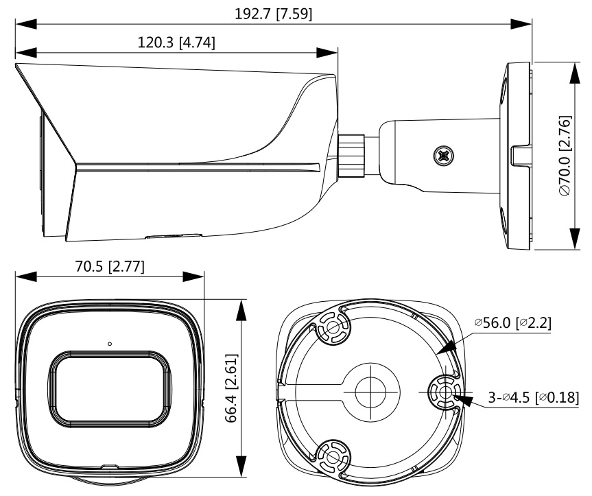Габаритные размеры DAHUA DH-IPC-HFW3249EP-AS-LED
