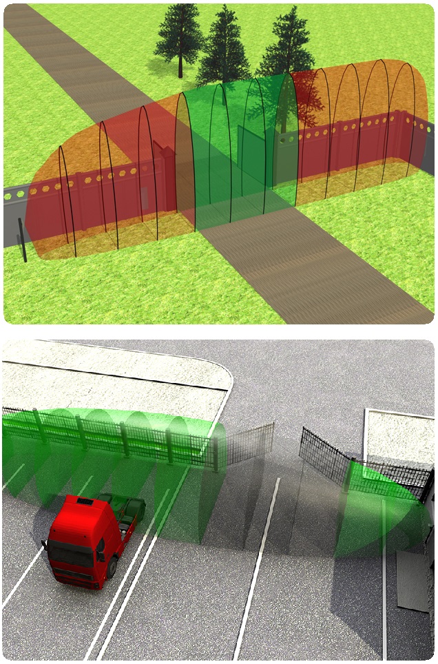 Пример защиты заграждений с воротами с помощью однопозиционных радиоволновых извещателей