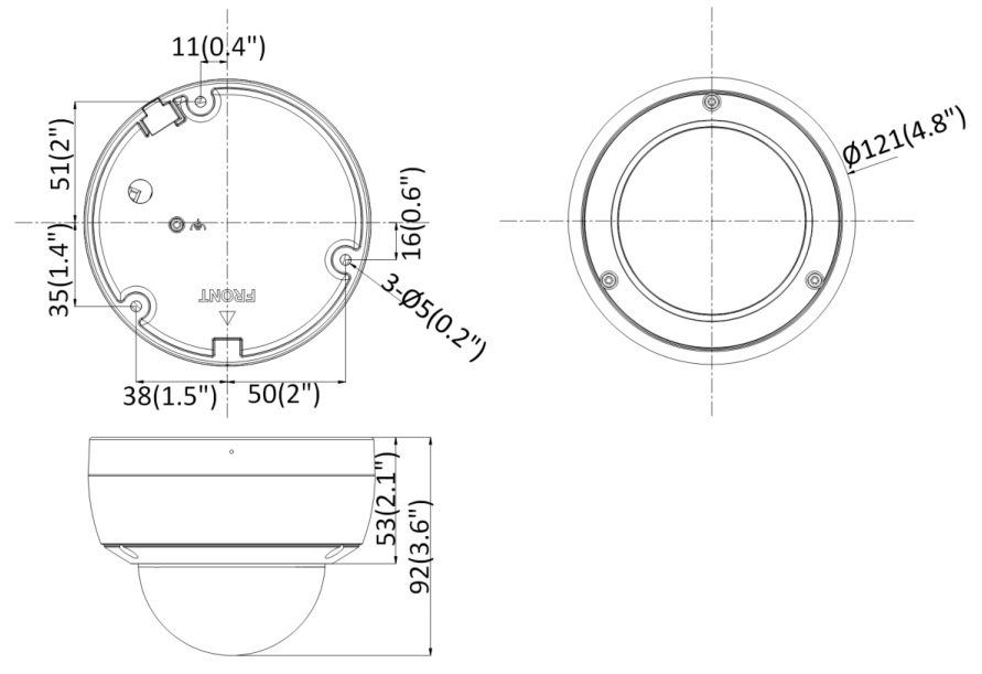 Габаритные размеры Hikvision DS-2CD2123G0-IU