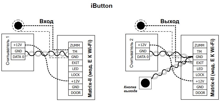 Схема подключения контроллера IronLogic MATRIX-II (мод. WiFi)