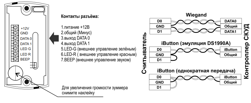 Схема подключения считывателя IronLogic MATRIX-II (мод. MF-I)