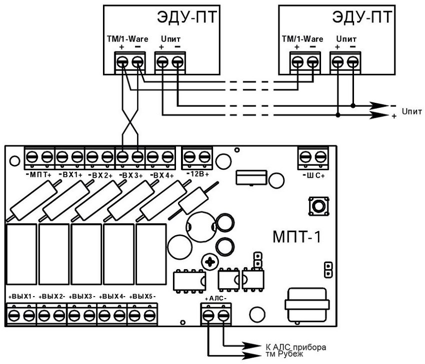 Схема подключения ЭДУ-ПТ к МПТ-1