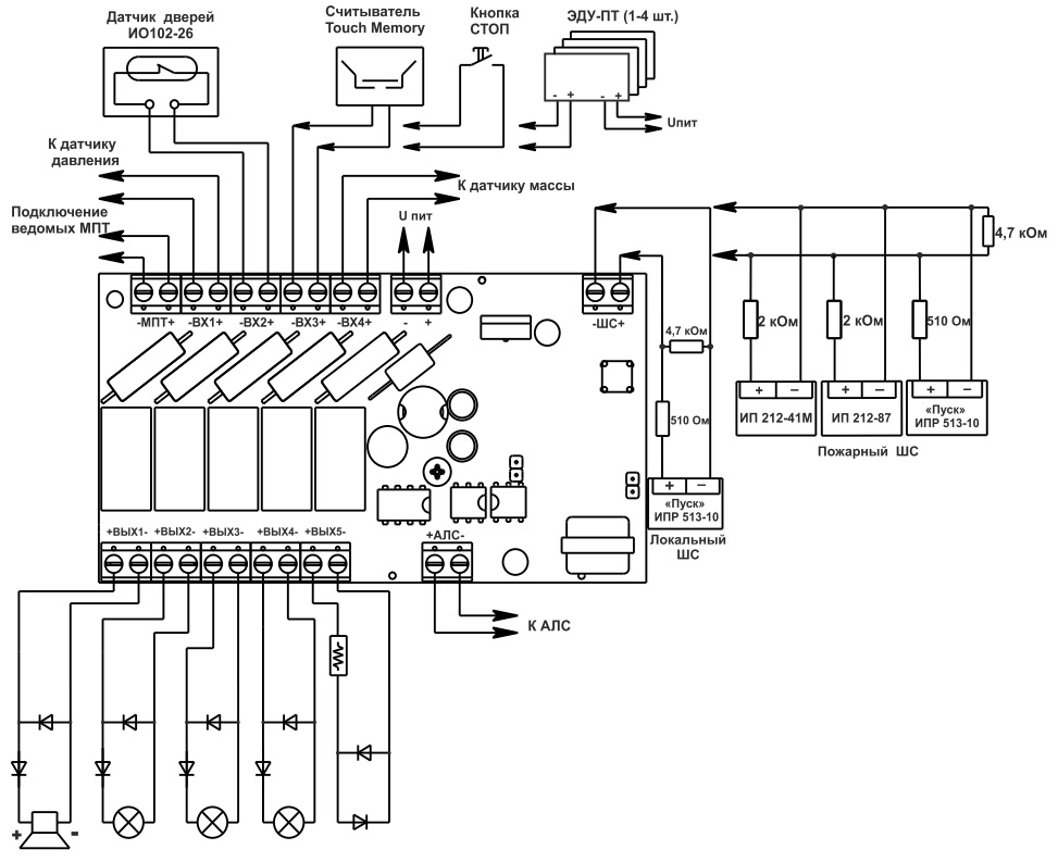 Схема подключения модуля управления пожаротушением МПТ-1