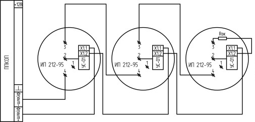 схема подключения извещателя ИП 212-95 с УС-01 к ППК